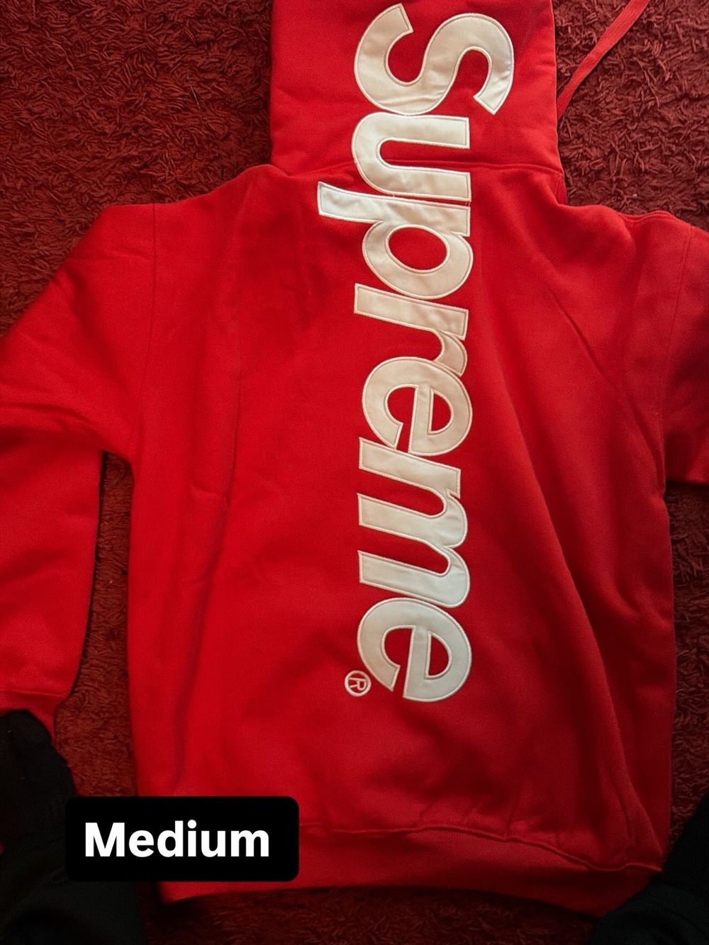 Supreme Red Hoodie with Vertical White Logo - Kids